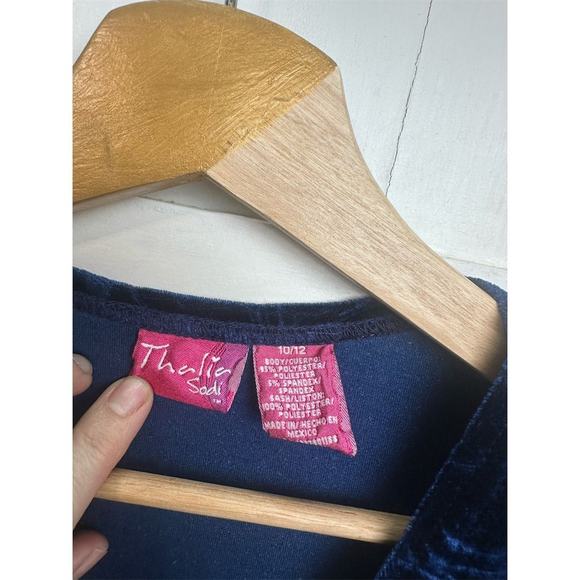 Thalia Sodi Girls Blue Velvet Party Dress Size 10-12 with Satin Bow Good Condit - Picture 5 of 5